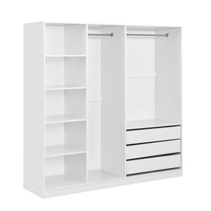 English Elm Doorless Open Wardrobe with 6 Compartments and 3 Drawers, Modern Space-Saving Storage for Bedroom White N820S00036K