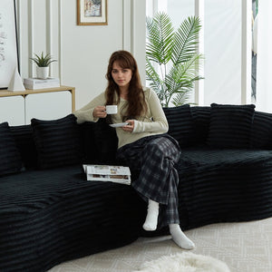 English Elm Curved Chenille Sectional Sofa Deep Seat Cloud Cushions Four Seater Modern Living Room Black W3505P456572