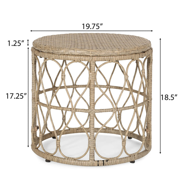 English Elm Christopher Knight Home® - BRUCE Rattan Side Table with Wicker Weave Top, Boho Outdoor Accent, Durable Polyethylene, 19.75" H Brown 70418.00LBRN