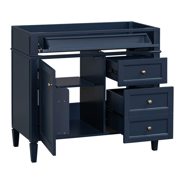 English Elm 36'' Modern Bathroom Vanity Cabinet with Tip-Out Drawer, Adjustable Shelf, Smooth Metal Slides, Solid Wood Frame Blue N710P186084C