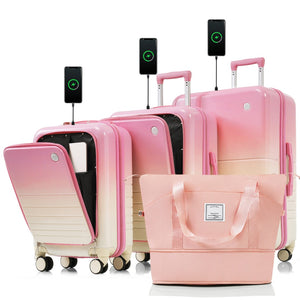 English Elm Luggage Hard Shell 3 Piece Set with Usb Port Spinner Wheels and Front Access Panel N726P197971P