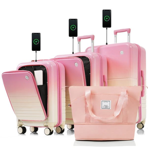 English Elm Luggage Hard Shell 3 Piece Set with Usb Port Spinner Wheels and Front Access Panel N726P197971P
