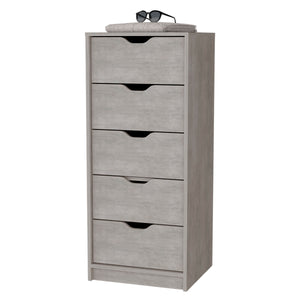 English Elm Dillon Concrete Gray Narrow 5-Drawer Dresser, Tall 17.7" Wide Space-Saving Storage Chest, RTA B128P176102