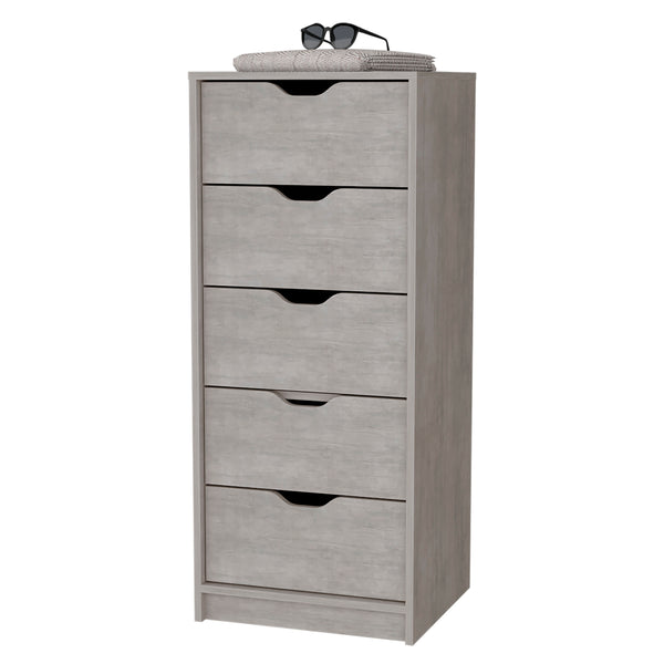 English Elm Dillon Concrete Gray Narrow 5-Drawer Dresser, Tall 17.7" Wide Space-Saving Storage Chest, RTA B128P176102