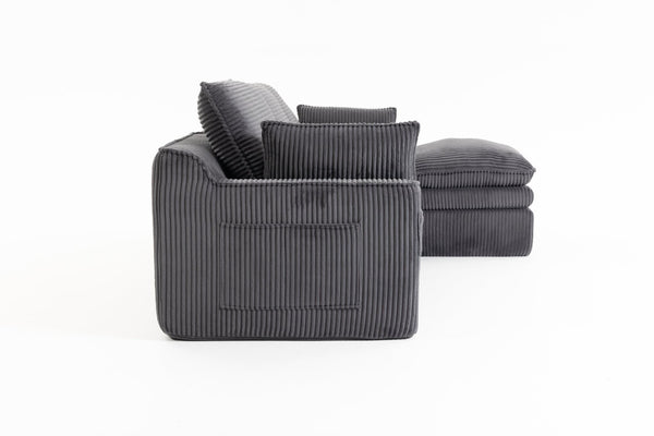 English Elm L Shaped Corduroy Modular Sectional with Cloud Cushions Footstool and Lumbar Pillows Gray W395S00140