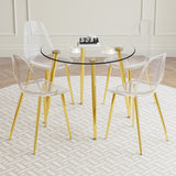 Modern Minimalist Round Glass Table Set with Gold Legs & 4 Transparent Dining Chairs for Luxurious Dining