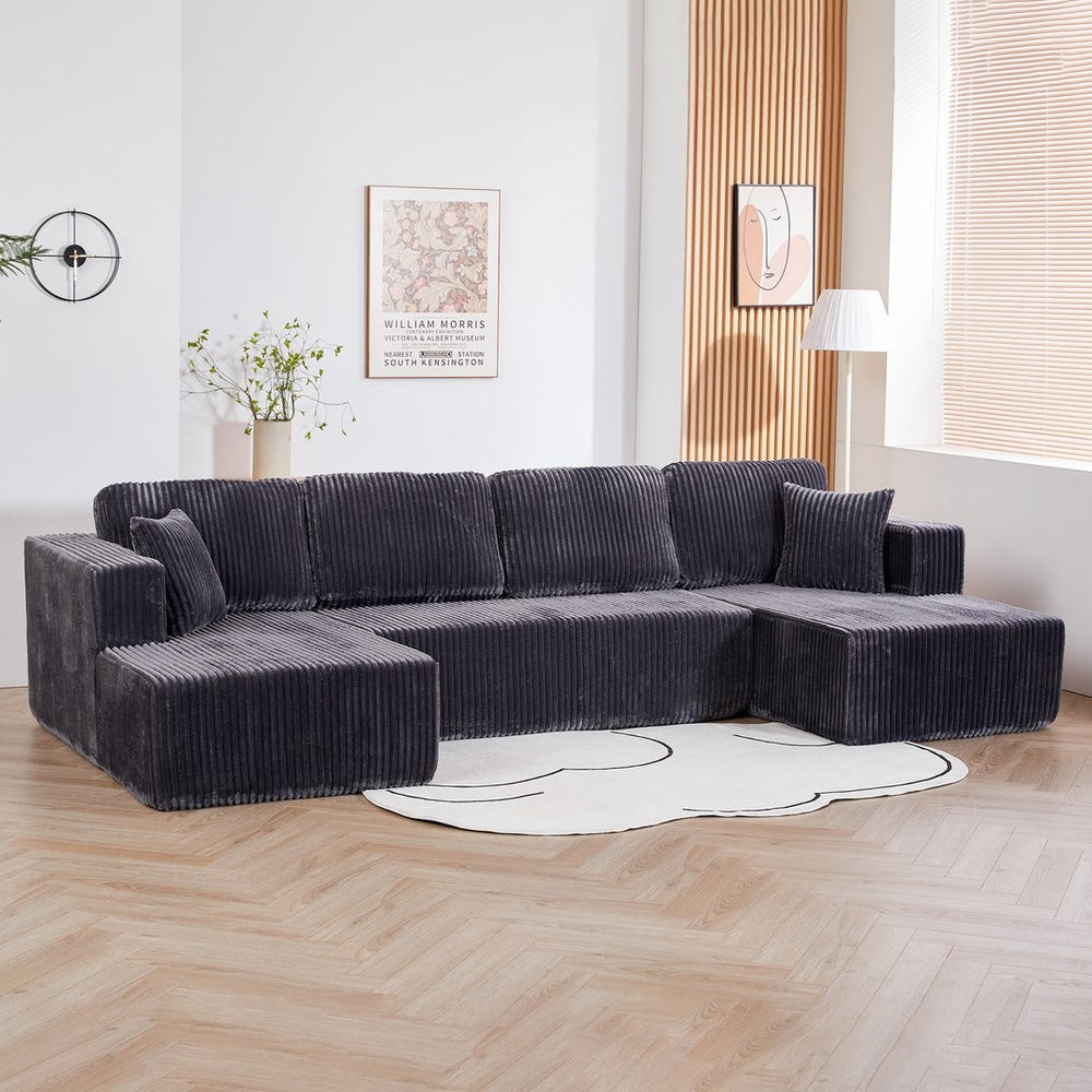English Elm U Shape Modular Sectional Sofa Corduroy Upholstered Minimalist Living Room Couch W1919S00018
