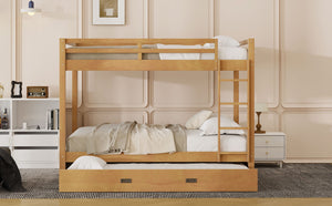 English Elm Wood Queen Size Bunk Bed With Trundle & Ladder – Stylish, Durable Sleeping Solution For All Ages N7090004008D-GIGA