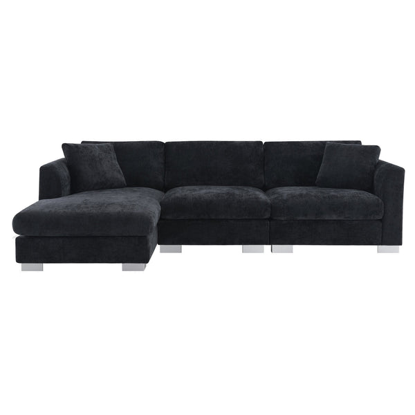 English Elm 96*56" Modern Cloud Sectional Sofa with Oversized Chaise, Luxurious Chenille 4-Seat, Aluminum Legs Black N723S6037B