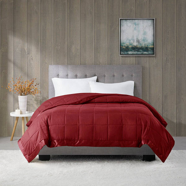 Madison Park Windom Casual Lightweight Down Alternative Blanket with Satin Trim MP51-8135 Burgundy