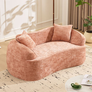 English Elm Pink Curved Two-Person Chenille Sofa with Armrests & 2 Pillows — Compact, Spring-Foam Support W3612P350755