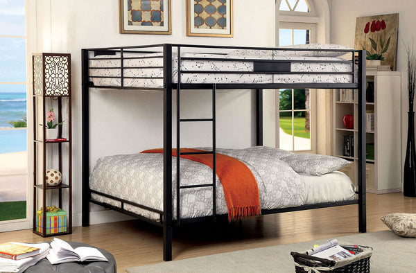 English Elm Queen Industrial Metal Bunk Bed with Pipe Frame, Built-In Slats & Ladder, Durable Retro Style 92" Black 81 L x 17 W x 6 H B2741S00376
