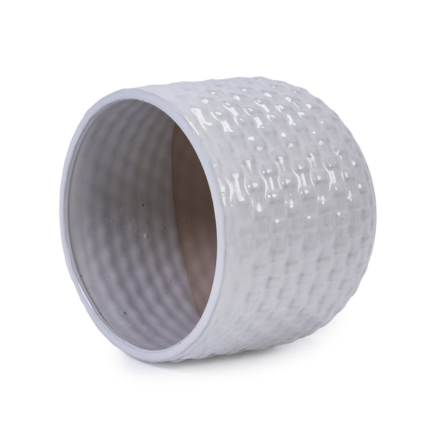 English Elm 3 Pieces Ceramic Flowerpot Set - Elegant Matte White Planters For Modern Home Décor & Gardens W3273P321548