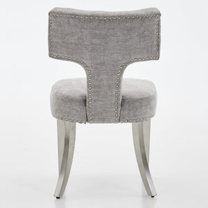 English Elm Mid Mid Century Modern Dining Chair Set with Curved Copper-Nail Backrest, High-Density Foam Seat, Brushed Stainless Legs Gray W1143P314900