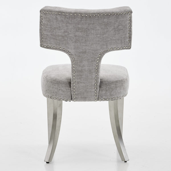 English Elm Mid Mid Century Modern Dining Chair Set with Curved Copper-Nail Backrest, High-Density Foam Seat, Brushed Stainless Legs Gray W1143P314900