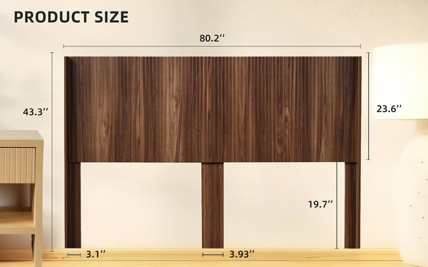 English Elm Modern Farmhouse Wood Headboard King Size 80.2" Wide Wall-Mount Fluted Wingback Walnut Brown Elegance W3520P327604
