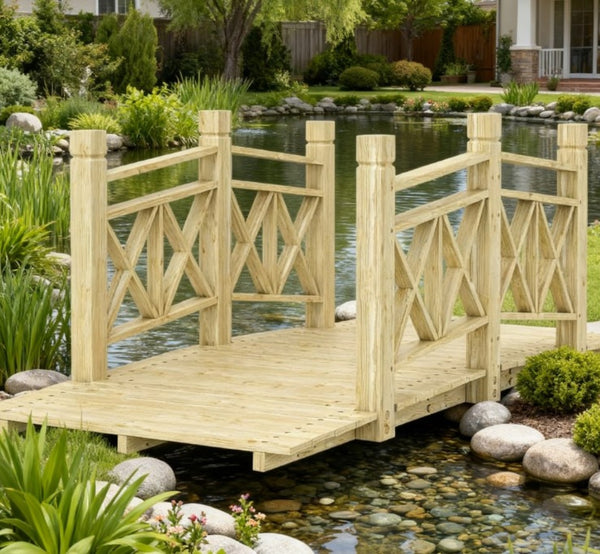 English Elm Garden Arched Wood Footbridge Solid Fir Pine Backyard Pond Creek Zen Outdoor T3971P420771