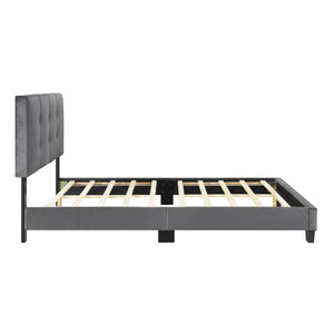 English Elm 1pc Full Platform Bed Newberry Brown Velvet Upholstered Button-Tufted Adjustable Headboard, Solid Wood Frame Dark Gray 60 L x 26 W x 5 H B011P203578
