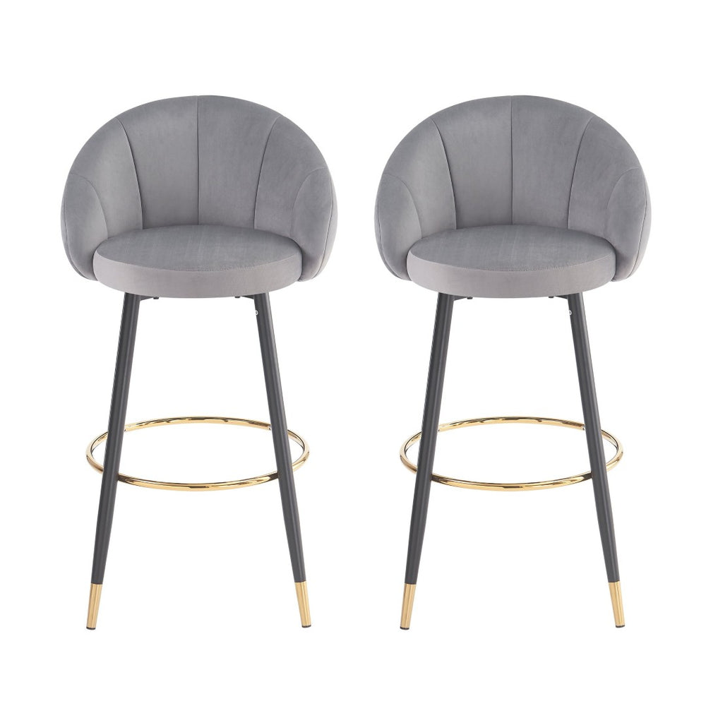 English Elm 40.5" Pleated Velvet High Back Barstools with Gold Ring Footrest Lounge Set of 2 N780P270114G