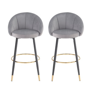 English Elm 40.5" Pleated Velvet High Back Barstools with Gold Ring Footrest Lounge Set of 2 N780P270114G