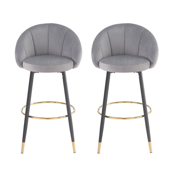 English Elm 40.5" Pleated Velvet High Back Barstools with Gold Ring Footrest Lounge Set of 2 N780P270114G