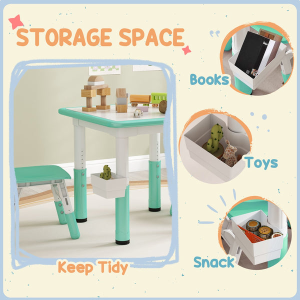 English Elm Qaba Adjustable 3-Piece Kids Table & Chairs Set with Storage Box, Easy-Clean, Space-Saving Green (94) W2225P229200