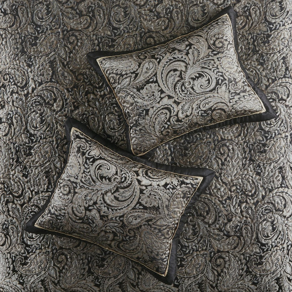 English Elm 5 Piece Aubrey Reversible Jacquard Bedspread Set King with Paisley Motif, Gold Sheen, Quilted Elegance Black 22.83 L x 18.11 W x 8.27 H B03597642