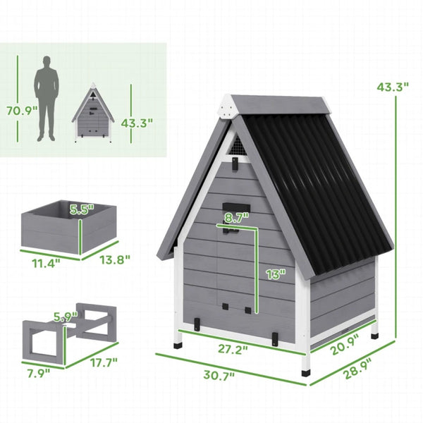 English Elm Pet Fir Wood Outdoor Chicken Coop Elevated Base Lockable Ramp All Weather Small Flock T3971P455204