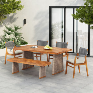 English Elm Christopher Knight Home® - Outdoor 6-Piece Acacia Wood Dining Set With Stylish Grey Rope Chairs & Durable Wicker Legs N773OD00042G