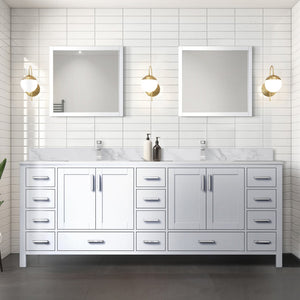 English Elm White Double Bath Vanity With Carrara Marble Top & Matching Mirrors - Elegant Storage Solution! B2731S00846-GIGA