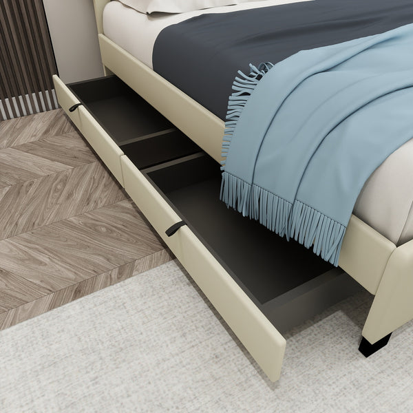 English Elm MODERN Velvet Queen Bed with Twin Trundle, 2 Storage Drawers, Gold Button Accents, 600lb Capacity Beige W1867S00015