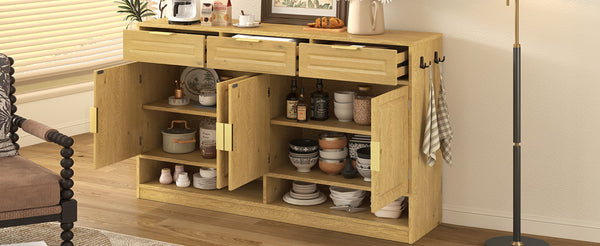 English Elm U-Style Farmhouse Sideboard With 3 Drawers & 4 Doors – Stylish Storage Buffet For Every Room! N711P345213O-GIGA