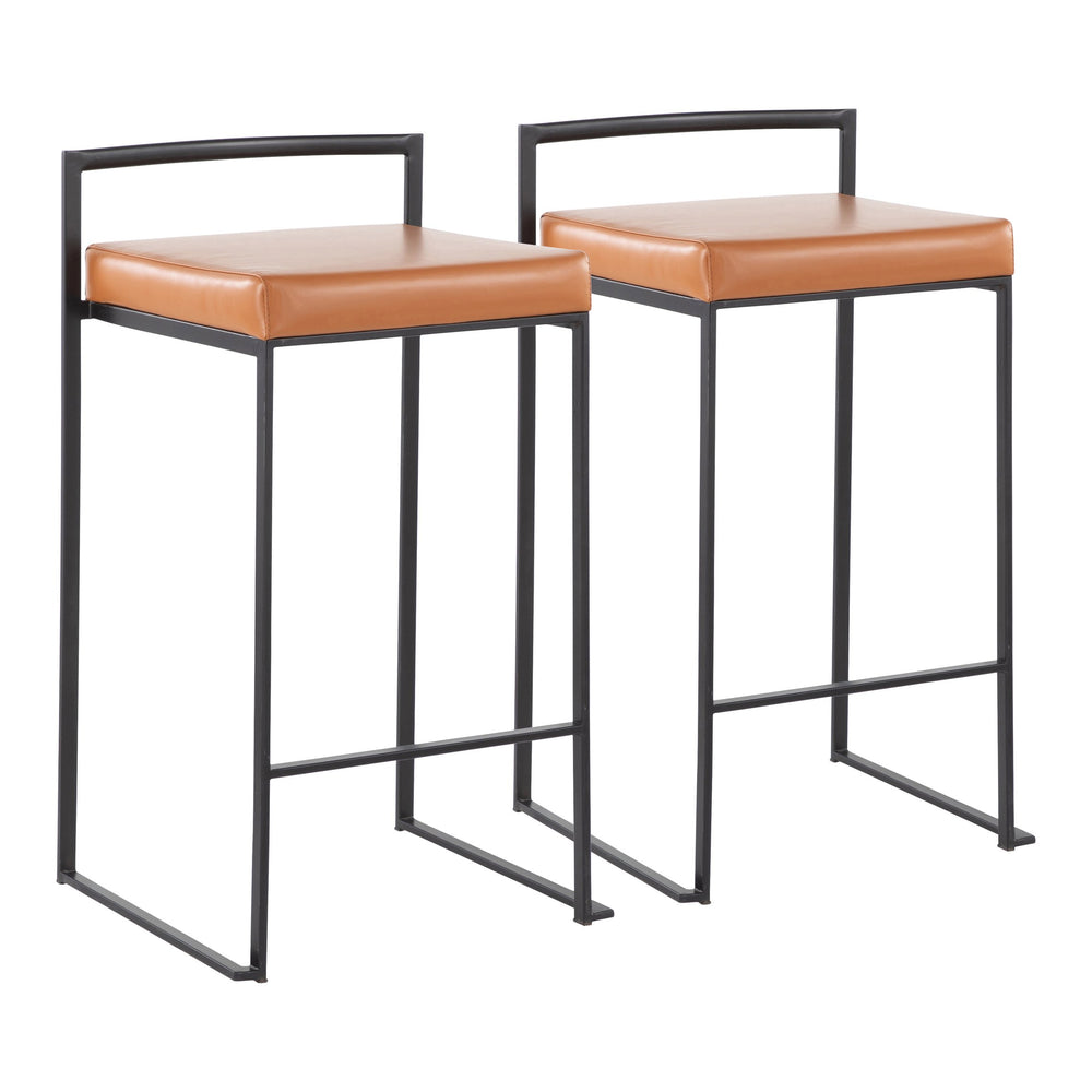 English Elm Fuji Contemporary Stackable Counter Stool Set Of 2 - Black Frame & Camel Faux Leather Comfort Design B202P221917