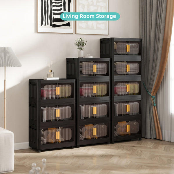 English Elm Black,20" Versatile 5-Tier Folding Storage Cabinet With Wheels, Magnetic Door For Easy Access & Organization W2873P239385