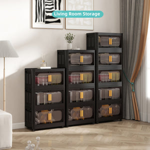 English Elm Black,20" Versatile Folding Storage Cabinet With 4 Tiers, Magnetic Door, Wheels & Space-Saving Design W2873P239384