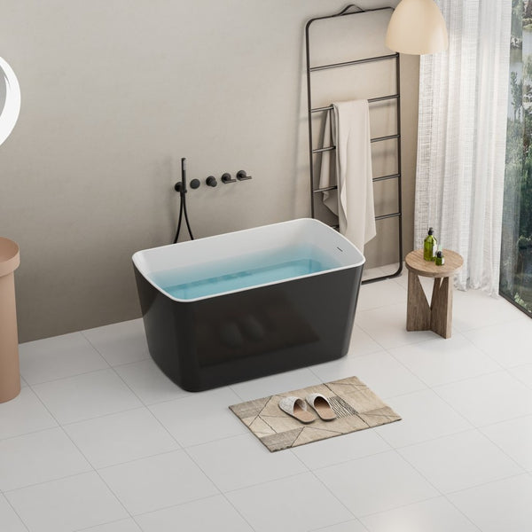 English Elm 49'' Acrylic Freestanding Soaking Tub with Sit-in Seat Japanese Square Design Glossy Black W1920P412396