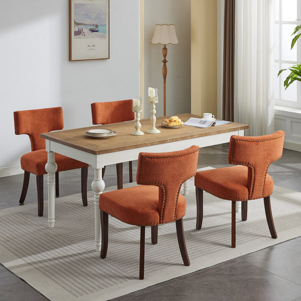 English Elm Mid Mid Century Modern Dining Chair with Curved Back, Copper Nail Trim, High-Density Foam & Walnut Legs Orange W1143P186368