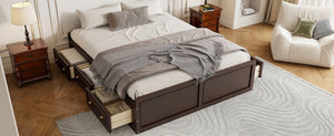 English Elm Wood Queen Platform Bed Solid Pine Frame Six Storage Drawers No Box Spring Needed Espresso N709P241723P-1
