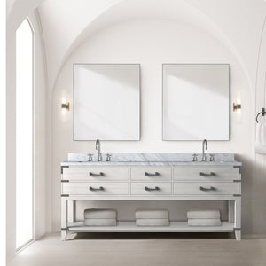 English Elm White Oak Double Bath Vanity Set With Carrara Marble Top, Chrome Faucets, And Matching Mirrors B2731S01908-GIGA