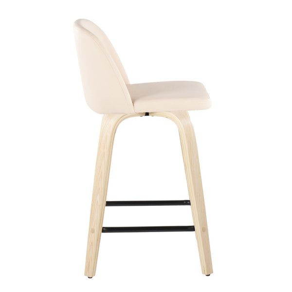 English Elm Toriano 24" Swivel Counter Stools In Cream Faux Leather & Natural Wood - Set Of 2 For Modern Spaces B202S00139-GIGA