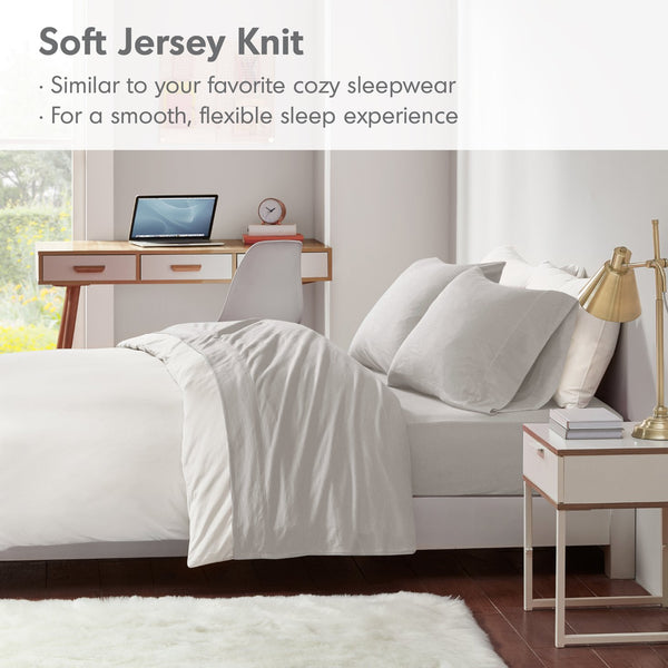 JLA Home Intelligent Design - All Season Sheet Set: Breathable Jersey Knit Cotton Blend for Year-Round Comfort, Fit to 16" Mattress Grey ID20-2455