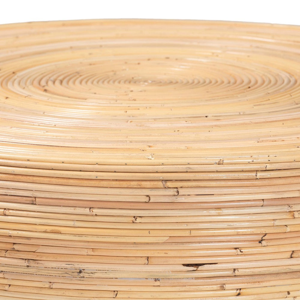 English Elm Laminated Rattan Round Coffee Table Handcrafted Drum Silhouette for Bohemian Living B2750P467866