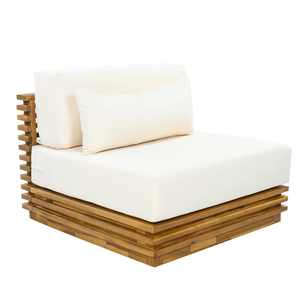 English Elm Oversized Solid Acacia Patio Club Chair with Three Piece Cushion Set for Outdoor Lounging Beige+Natural N768P392779N