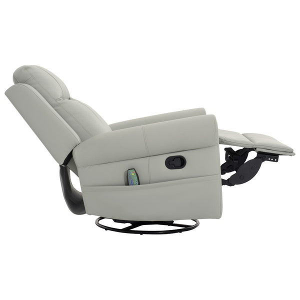 English Elm Manual Swivel Rocker Recliner Pu Leather Chair with Massage Heating and Pocket Spring Support Grey N763P363558E