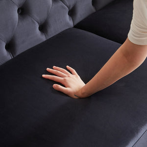 English Elm FX Velvet Chesterfield Sofa 82.5" Deluxe Tufted Design with 2 Pillows, Metal Legs, 750lb Capacity Black W1926S00072