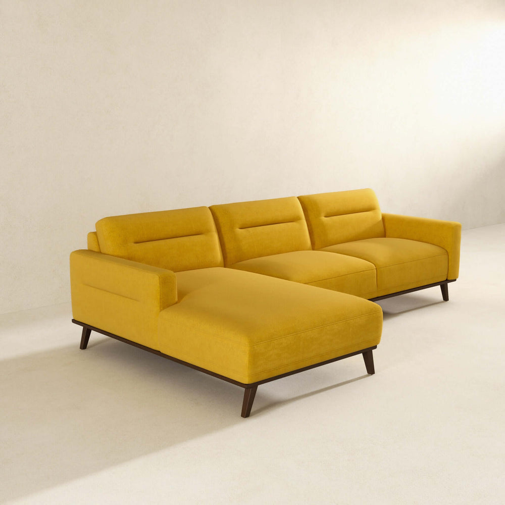 English Elm Ashcroft Furniture - Ella L-Shaped Dark Yellow Linen Left Sectional Couch — Cozy High-Density Foam, Spring Cushions, 65"L B183S00077