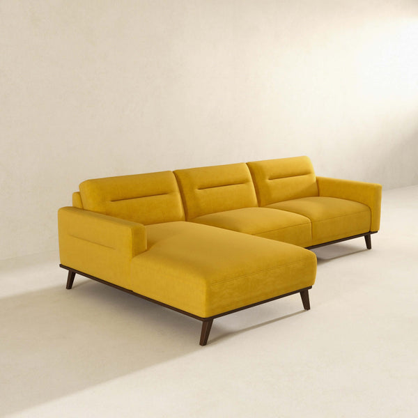 English Elm Ashcroft Furniture - Ella L-Shaped Dark Yellow Linen Left Sectional Couch — Cozy High-Density Foam, Spring Cushions, 65"L B183S00077