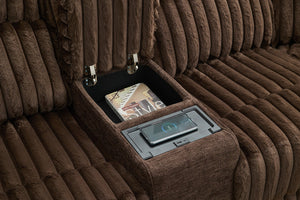 English Elm M083 Power Reclining Sectional Sofa with Wireless Charger, Hidden Cupholders, USB Ports for Comfort Brown W1805S00083