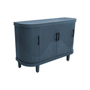 English Elm Modern Curved Sideboard Solid Wood Console Table with 4 Doors, Adjustable Shelves & Zinc Handles for Living Room Storage Scandi Style, Durable 220lb Top Capacity Blue W757P190337