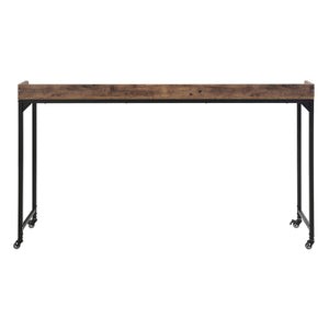 English Elm Rustic Overbed Desk with Adjustable 40-44" Height, Brown Faux Wood Top, Metal Caster Legs for Bedworking B011P244981
